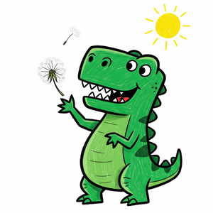 Dinosaur Chasing a Floating Dandelion Seed